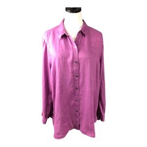 J. Jill Linen Button-Up Shirt Purple Large Lagenlook Comfort